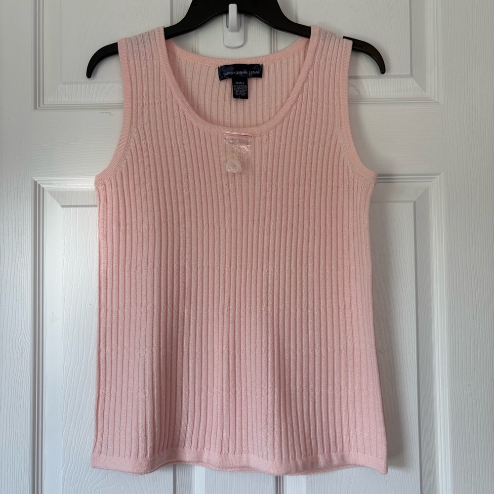 Susan Graver Pink Ribbed Sleeveless Tank Women’s Size Small Top With Small Flaw